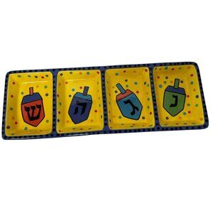 Vizglass Dreidel Divided Serving Jewish Tray Hand-Painted 18" x 6" Themed